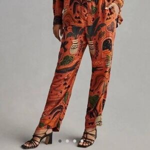 FARM Rio for Anthropologie Satin Pants NWT Size M Tropical Print High Waist
